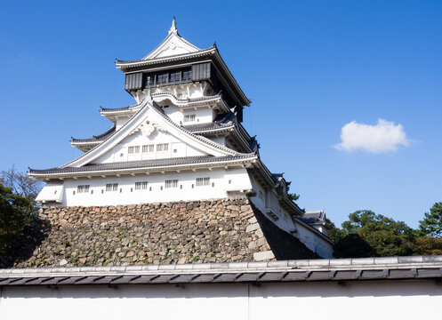 Kitakyushu, Japan - October 29, 2016: White tower of Kokura castle in Fukuoka prefecture