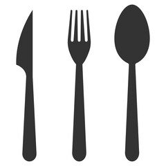 Set of silhouettes kitchen tools fork spoon knife for cutting culinary banner  vector illustration isolated on white background