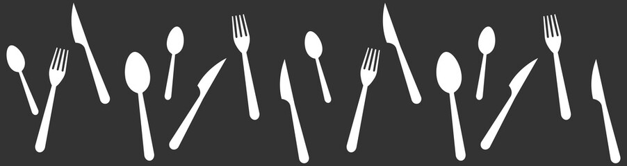 Set of silhouettes kitchen tools fork spoon knife for cutting culinary banner  vector illustration isolated on white background