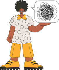 The man demonstrates that he is trying to unravel his tangled thoughts. A person consumed by a sense of hopelessness and despair.