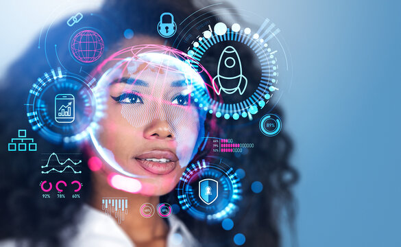 Businesswoman wearing formal wear watching at digital interface - Powered by Adobe