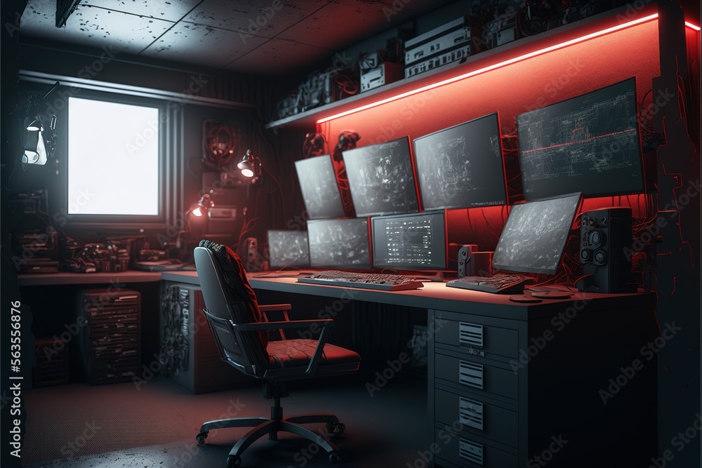 Poster radio command center command in red theme. advance control center. generative ai