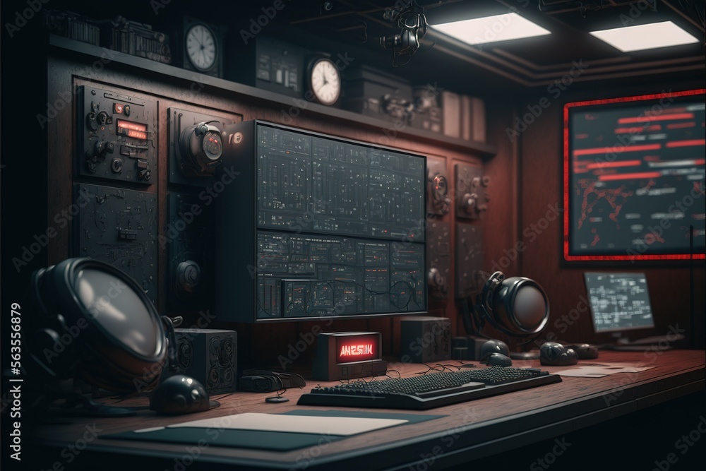 Poster radio command center command in red theme. advance control center. generative ai