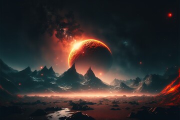 Planet rise on the earth. planet view. planet. Generative AI