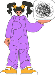 The woman shows that his head is a mess. Man with depression.