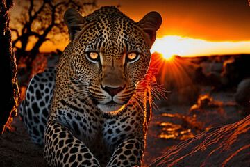 leopard in the sunset