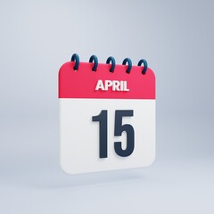 April Realistic Calendar Icon 3D Rendered Date April 15
