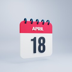 April Realistic Calendar Icon 3D Rendered Date April 18