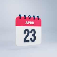 April Realistic Calendar Icon 3D Rendered Date April 23