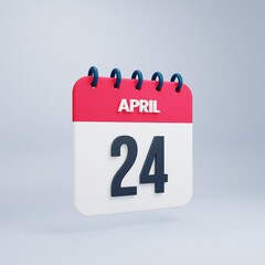 April Realistic Calendar Icon 3D Rendered Date April 24