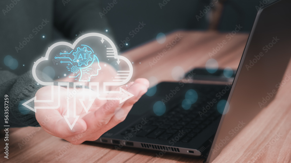 Aufkleber Ai technology, cloud computing. Digital transformation change management, internet of things. Technology bigdata and business process strategy, Financial management, smart industry.