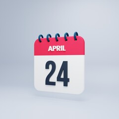 April Realistic Calendar Icon 3D Rendered Date April 24