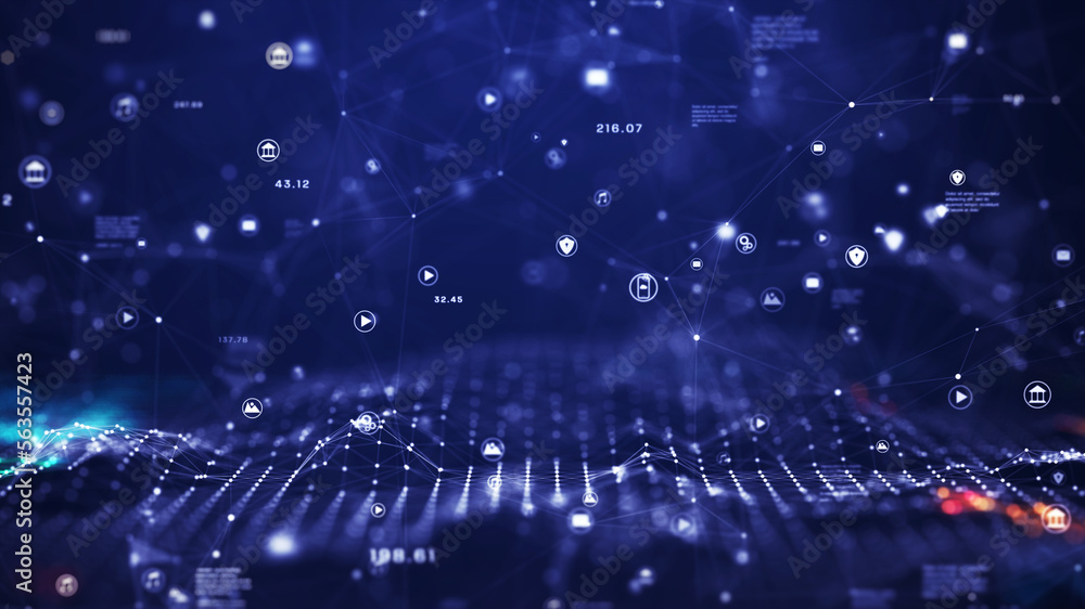 Aufkleber technology big data network concept. motion of digital data flow. transferring of big data, block ch