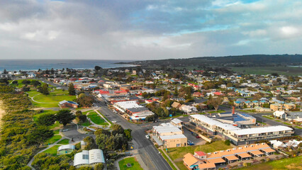 Fototapeta premium Amazing aerial view of Apollo Bay coastline, Great Ocean Road - Australia