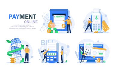 Fototapeta na wymiar Mobile payments. Online sending money from mobile wallet to bank card, golden coins transfer app and e payment vector illustration set. Mobile payment, business finance pay