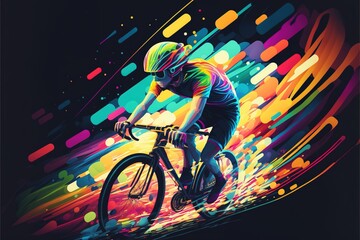 Fototapeta na wymiar Young man riding cycle with colorful. illustration. anime. Digital painting art. digital painting style. generative AI