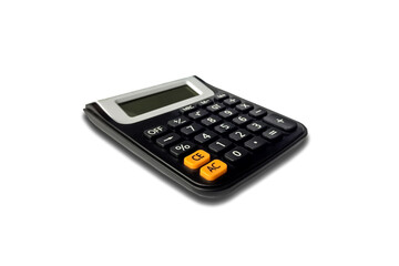 The black calculator isolated on white background.