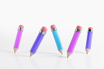 Different colorful pencils drawing on empty white background