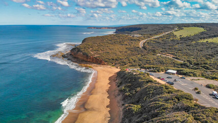 Aerial view of Torquay Beach along the Great Ocean Road, Australia