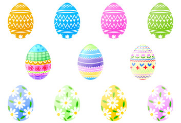 カラフルなイースターエッグのイラストセット／Illustration set of colorful easter eggs