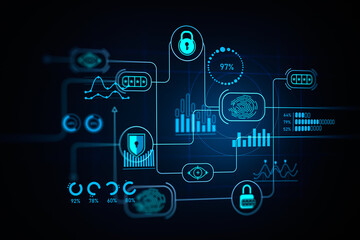 Fototapeta premium Digital cybersecurity chart with statistics and big business data protection