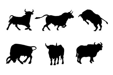 Set of silhouettes of bulls vector design
