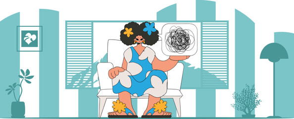 Obraz premium A person with mental problems. The woman shows that he is immersed in his thoughts.