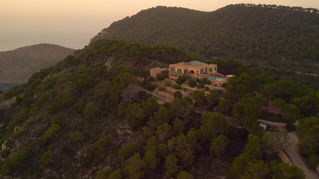 ibiza sunset luxury villa es vedra islandes. Wonderful aerial view flight drone