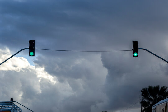 traffic lights on the cloudy sky background outdoor