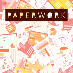 Paperwork concept with documents - retro style vector illustration