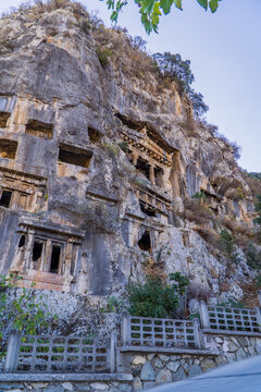 Vertical view of the Tomb of Amyntas in Fethiye, Mugla, Turkey
