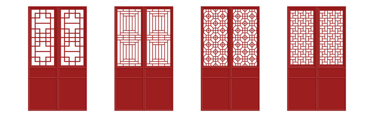 Chinese Ornament Windows and Doors Pattern isolated on white background transparent background png file