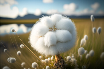 white cottongrass flower on nature, close up. Generative AI
