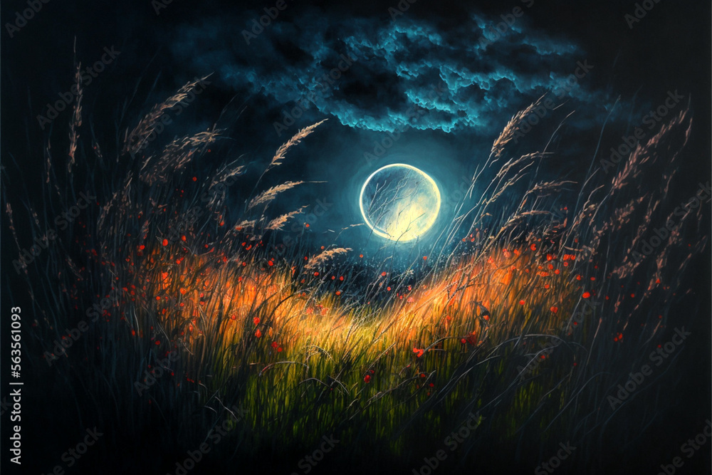 Poster moon over the grass