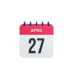 April Realistic Calendar Icon 3D Rendered Date April 27