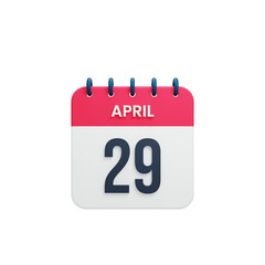 April Realistic Calendar Icon 3D Rendered Date April 29