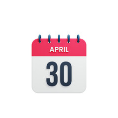 April Realistic Calendar Icon 3D Rendered Date April 30