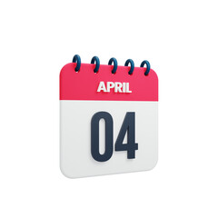April Realistic Calendar Icon 3D Rendered Date April 04