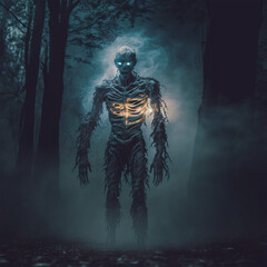 skeleton in the dark forest