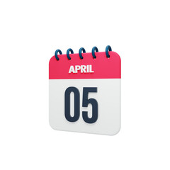 April Realistic Calendar Icon 3D Rendered Date April 05