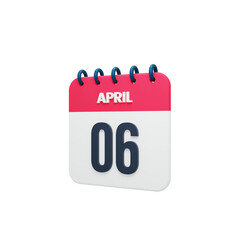 April Realistic Calendar Icon 3D Rendered Date April 06