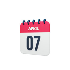 April Realistic Calendar Icon 3D Rendered Date April 07