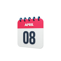 April Realistic Calendar Icon 3D Rendered Date April 08