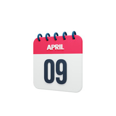 April Realistic Calendar Icon 3D Rendered Date April 09