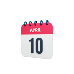 April Realistic Calendar Icon 3D Rendered Date April 10