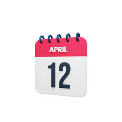 April Realistic Calendar Icon 3D Rendered Date April 12