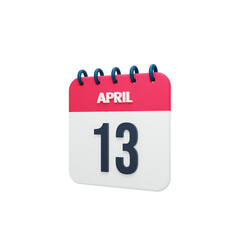 April Realistic Calendar Icon 3D Rendered Date April 13