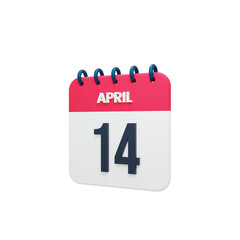 April Realistic Calendar Icon 3D Rendered Date April 14