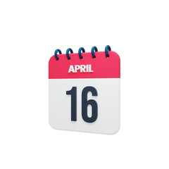 April Realistic Calendar Icon 3D Rendered Date April 16