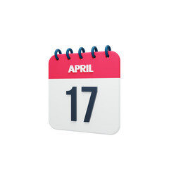 April Realistic Calendar Icon 3D Rendered Date April 17